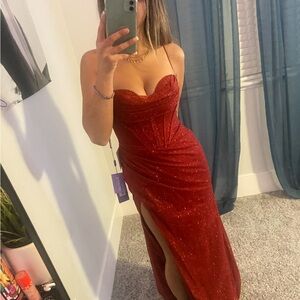 Glamorous Scarlet Strapless Prom Dress